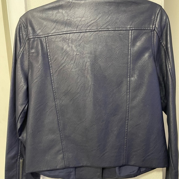 Women’s Navy Blue Faux Leather Jacket Size Medium - Picture 2 of 6